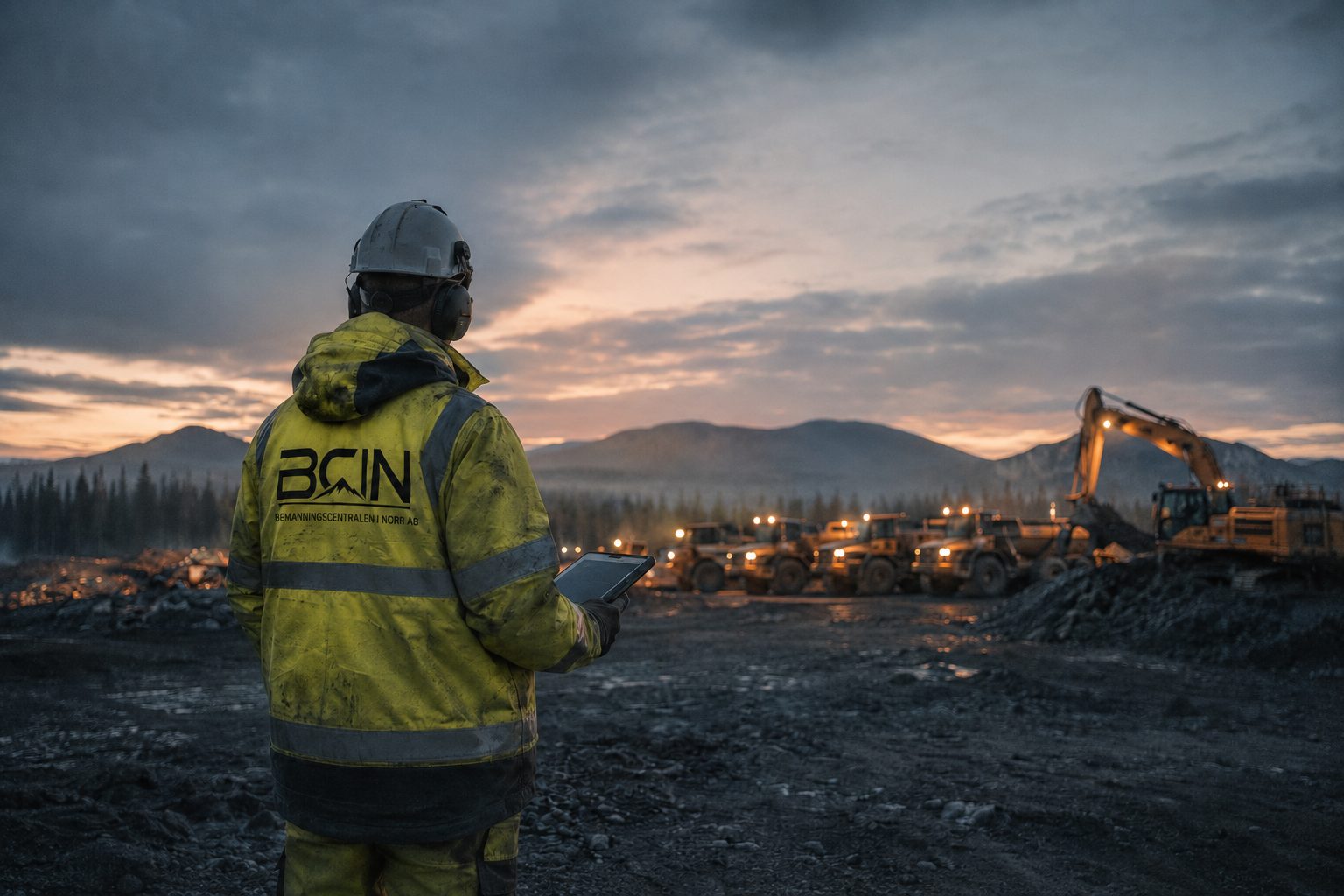 A BCIN supervisor looking over the machine fleet at dusk